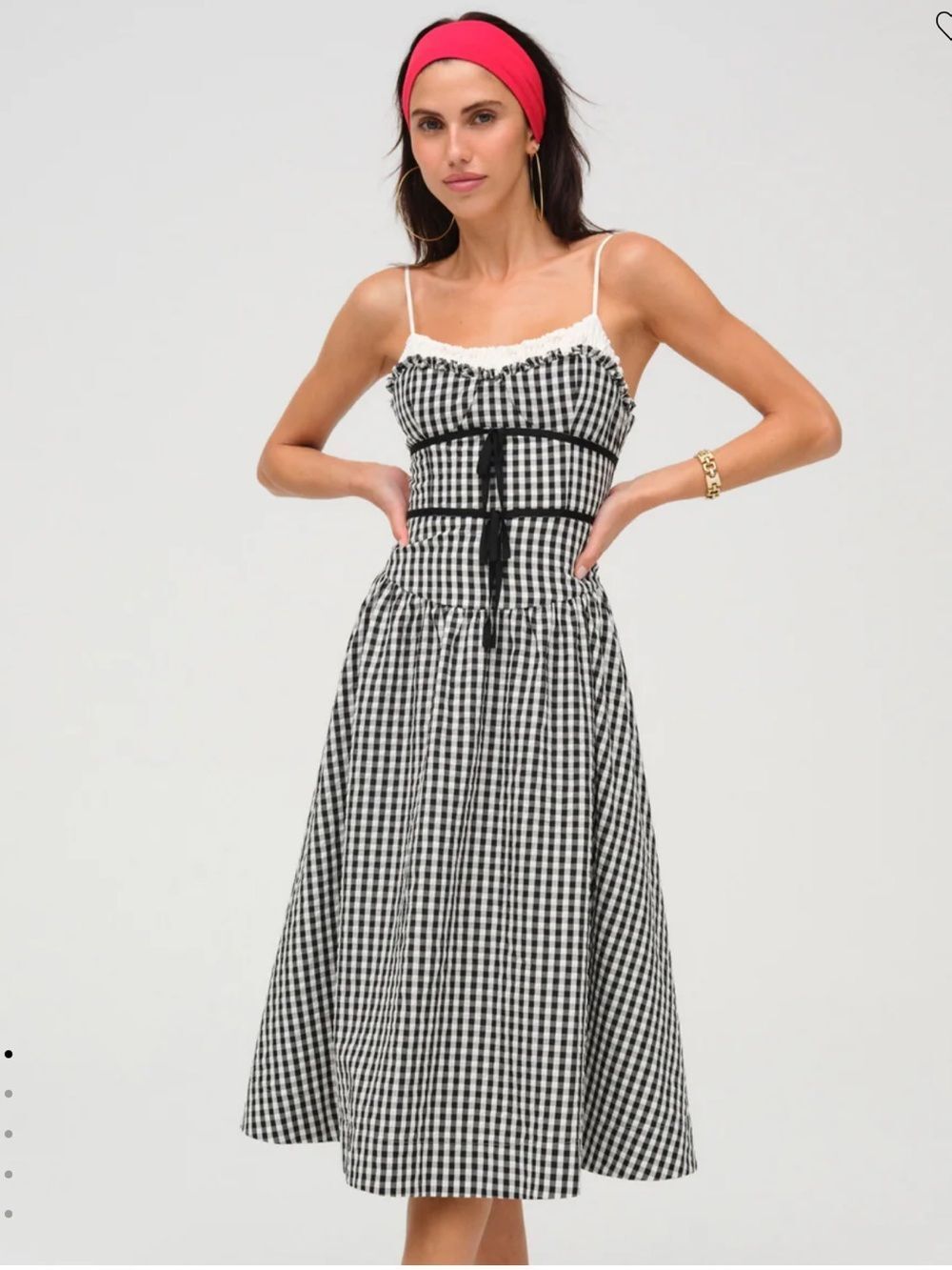NWT For Love and Lemons Georgia Gingham Midi Dress Black/White XL